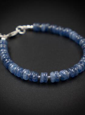 英国代购Kyanite◇手作复古柔和蓝色蓝晶石宝石珠子间隔纯银手链