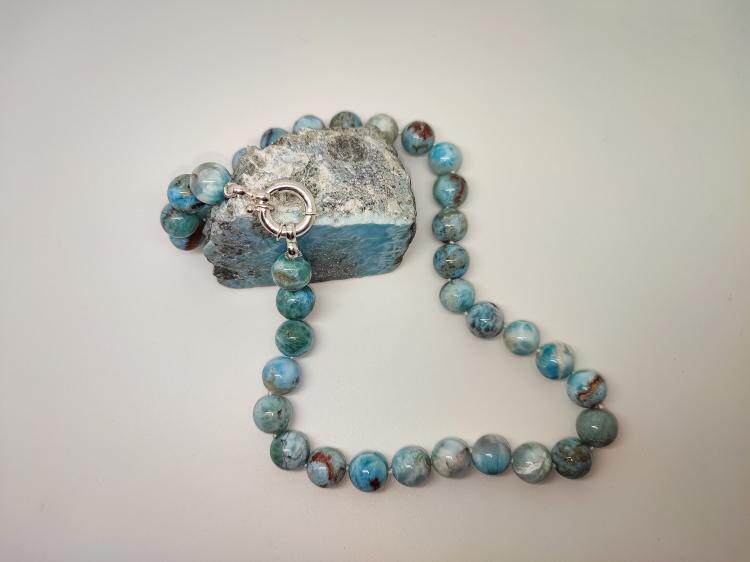 法国代购Necklace㊣ 手作精美天然拉利玛珍珠宝石串珠纯银项链