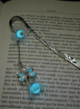 加拿大代购Glow◇手作复古天使太阳银色链条花朵发光蓝色夜光书签