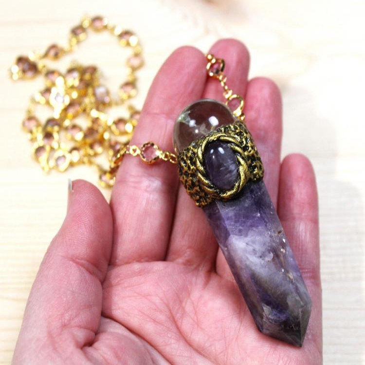 英国代购Amethyst◇手作复古精致紫水晶透明石英镀金链女士项链