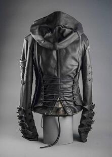 英国代购 手作万圣节派对哥特连帽系带夹克皮衣短外套 Jacket㊣