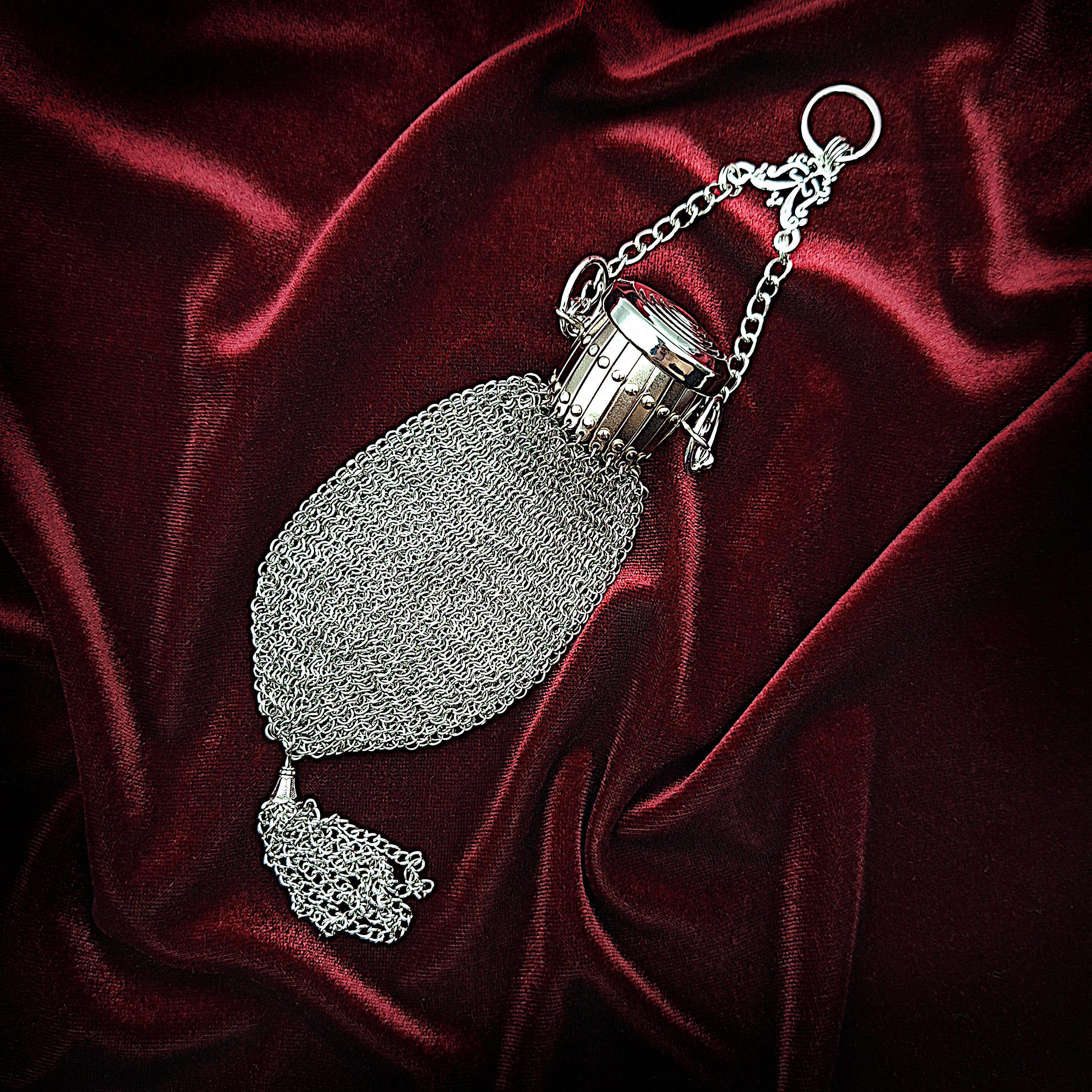 海外代购Tassel◇古着复古小巧金属链甲编织流苏链腰挂包零钱包
