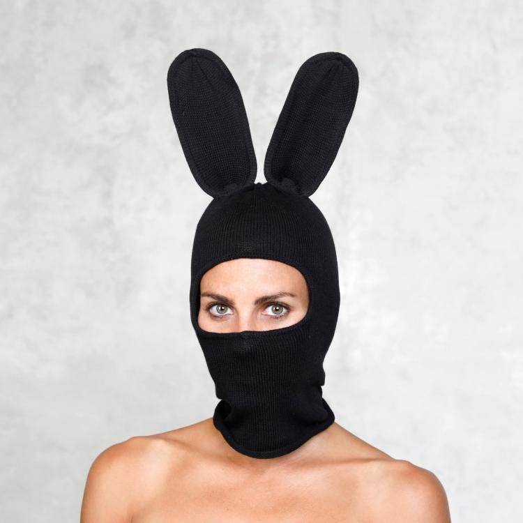 美国代购Rabbit◇手作黑色滑雪兔子耳朵万圣节派对火人节帽子面具