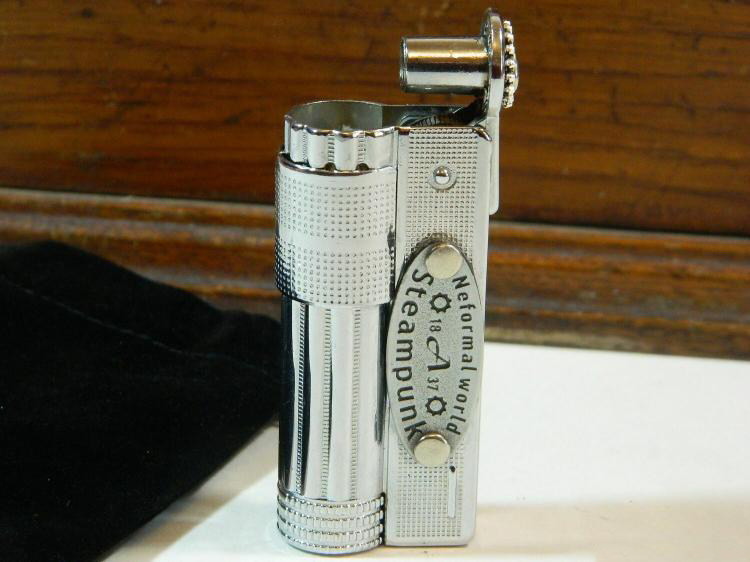 Lighter㊣俄罗斯代购 手作蒸汽朋克火焰调节不锈钢银色汽油打火机