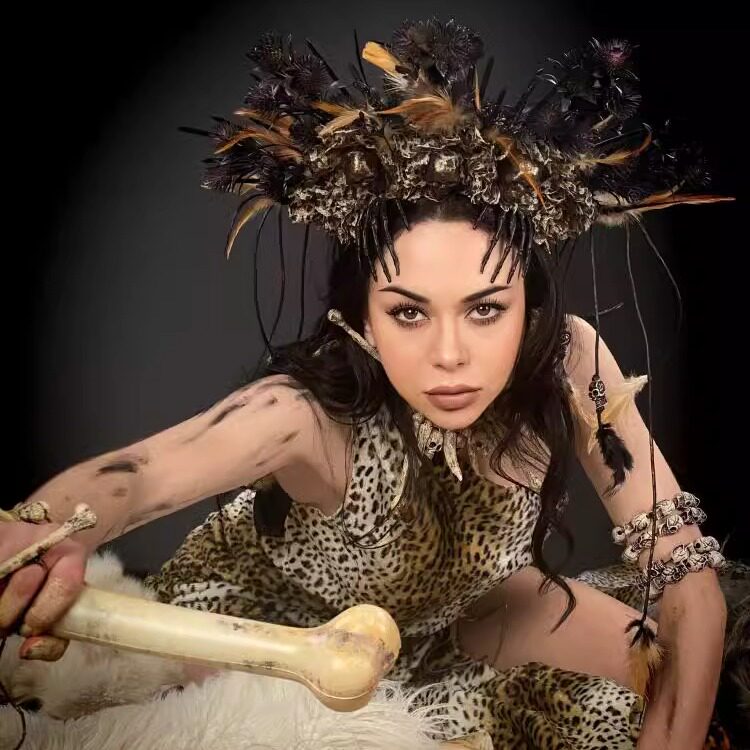 乌克兰代购Headpiece㊣ 手作头骨羽毛花朵骷髅流苏万圣节部落头饰