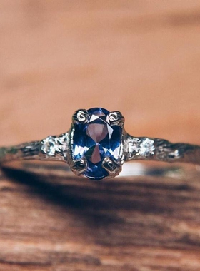 坦桑石小钻石自然灵感纯银戒指