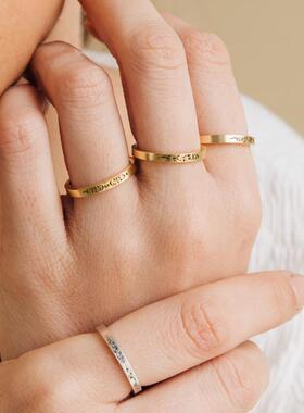 美国代购Flowers◇手作简约精致定制雕刻刻字花朵纯银18K金戒指