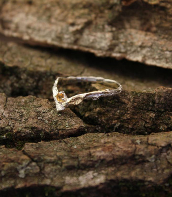 天然黄水晶银枝金叶订婚纯银戒指