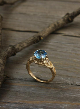 14K黄金复古天然瑞士托帕石戒指