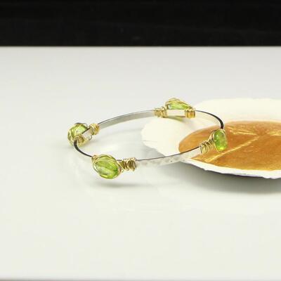 美国代购绿色橄榄石银色手镯