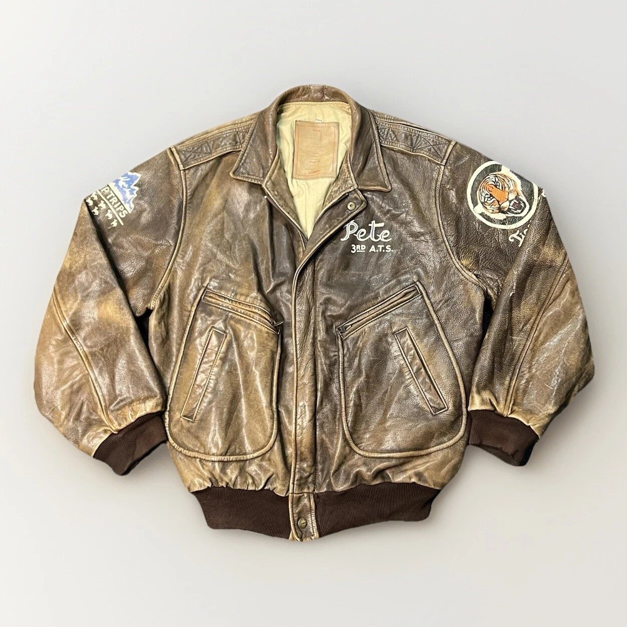 海外代购Aviator◇古着80年代经典飞行员棕色真皮男士皮夹克皮衣