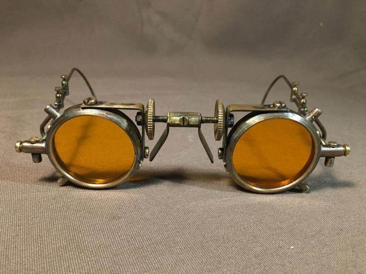 Glasses㊣俄罗斯代购 手作迷人蒸汽朋克仿古黄色镜片黄铜太阳眼镜