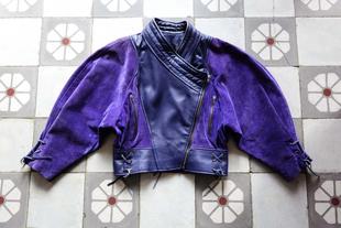 紫色绒面革夹克短外套 古着80年代收藏蝙蝠袖 法国代购 Jacket㊣