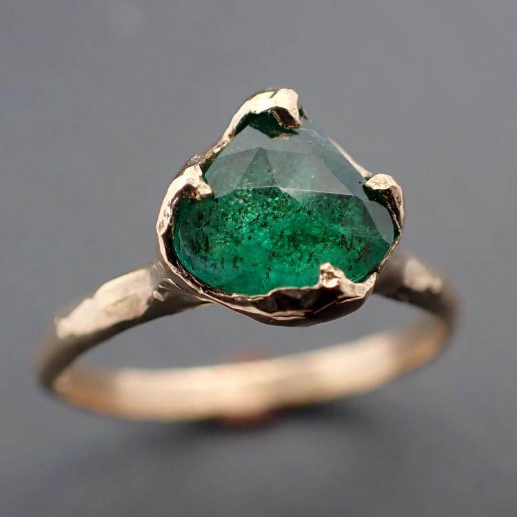 美国代购Emerald◇手作翡翠祖母绿宝石镶嵌花式切割18K金纯金戒指