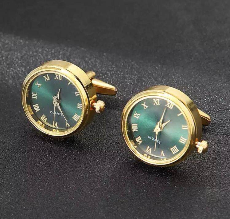 英国代购Cufflinks㊣ 手作精致时尚简约金边绿色表盘手表男士袖扣
