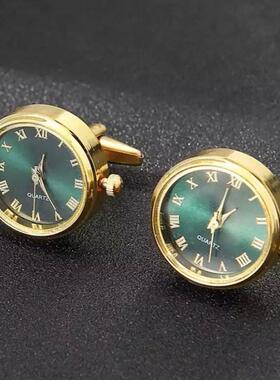 英国代购Cufflinks㊣ 手作精致时尚简约金边绿色表盘手表男士袖扣