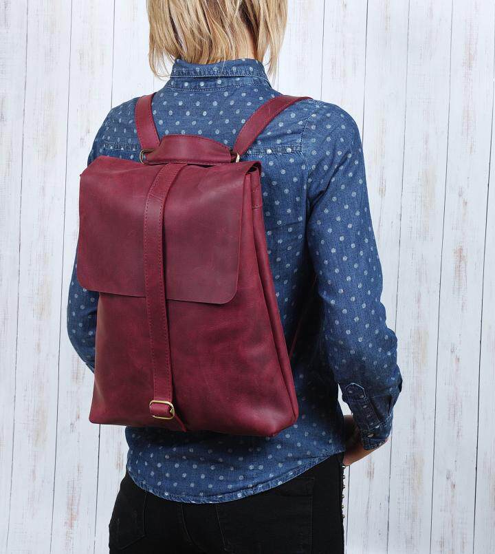 乌克兰代购Leather㊣ 手作简约精致天然皮革可调式肩带双肩背包