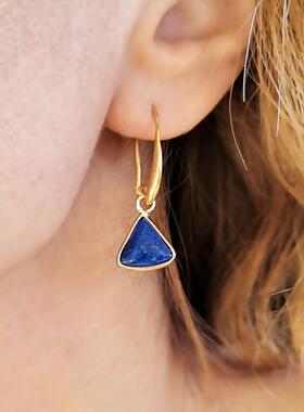 希腊代购Lapis◇手作复古波西米亚天然蓝色青金石三角形宝石耳环