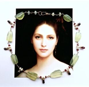 Green㊣荷兰代购 手作迷人清新美丽新艺术风格海蓝宝石串珠项链