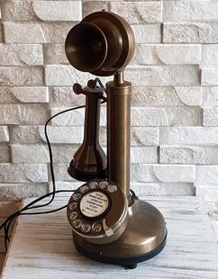 手作迷人仿古趣味烛台设计铜制工作有绳电话机 Brass㊣海外代购