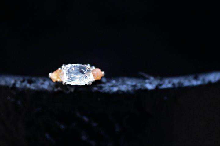 美国代购Diamond㊣ 手作华丽天然钻石石英石蛋白石镶嵌纯银戒指