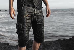 皮裤 印尼代购 战斗短裤 手作未来派朋克火人山羊皮工装 Leather㊣