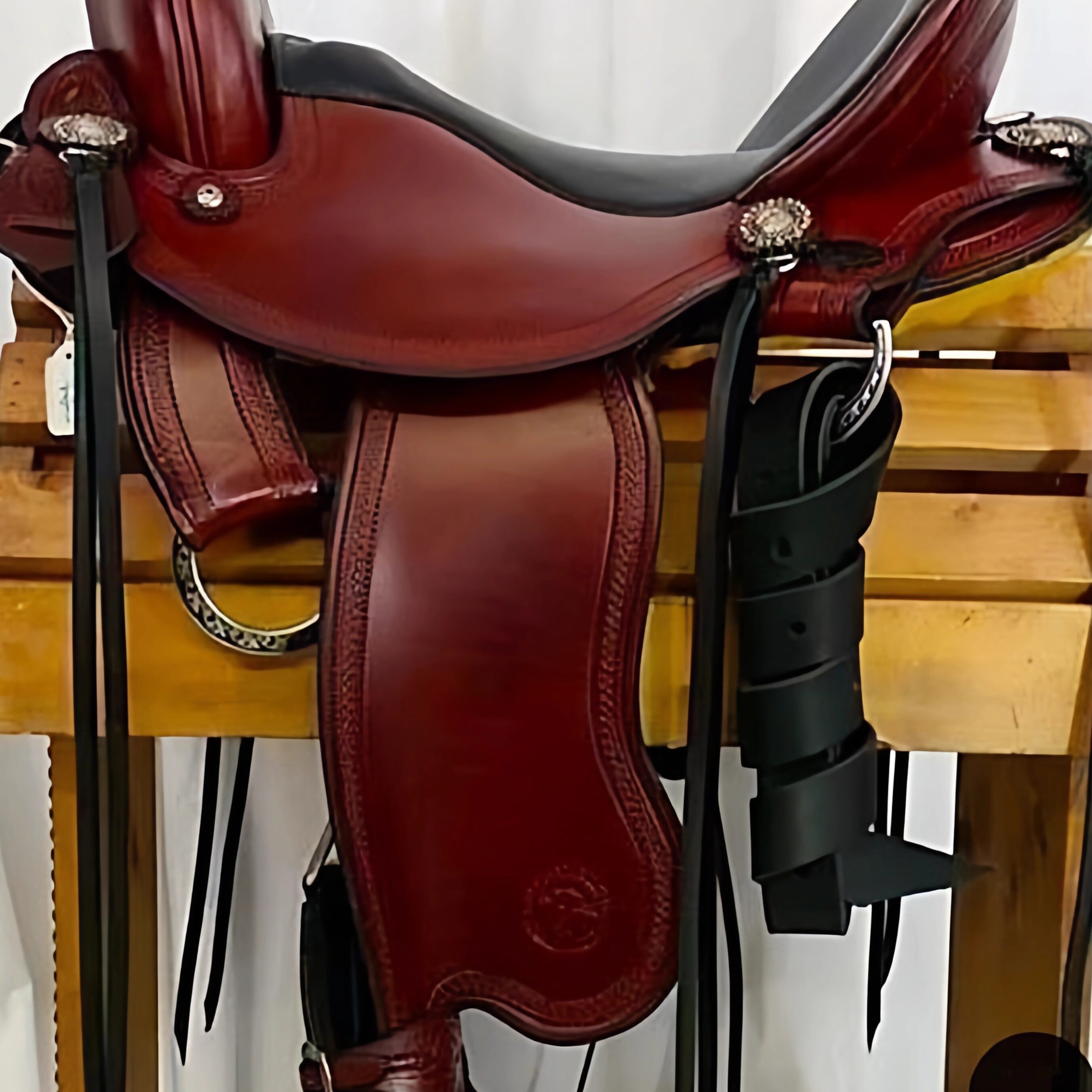 海外代购Saddle◎手作定制栗色 16 英寸配套头笼和胸带西部牧场鞍
