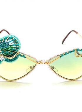 美国代购手作猫眼金属丝编织太阳