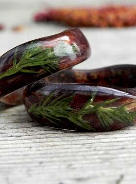 乌克兰代购Wedding◇手作复古绿色森林树脂天然木环杜松结婚戒指