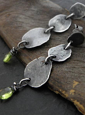 波兰代购Peridot◇手作复古天然宝石刻面橄榄石925氧化纯银耳环