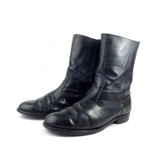Cowboy㊣美国代购 古着80年代西部牛仔风套筒中筒黑色皮革靴子