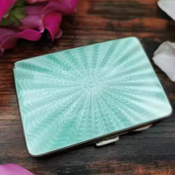 Stamped㊣加拿大代购 古着老式40年代蓝绿色扭索纹设计纯银烟盒