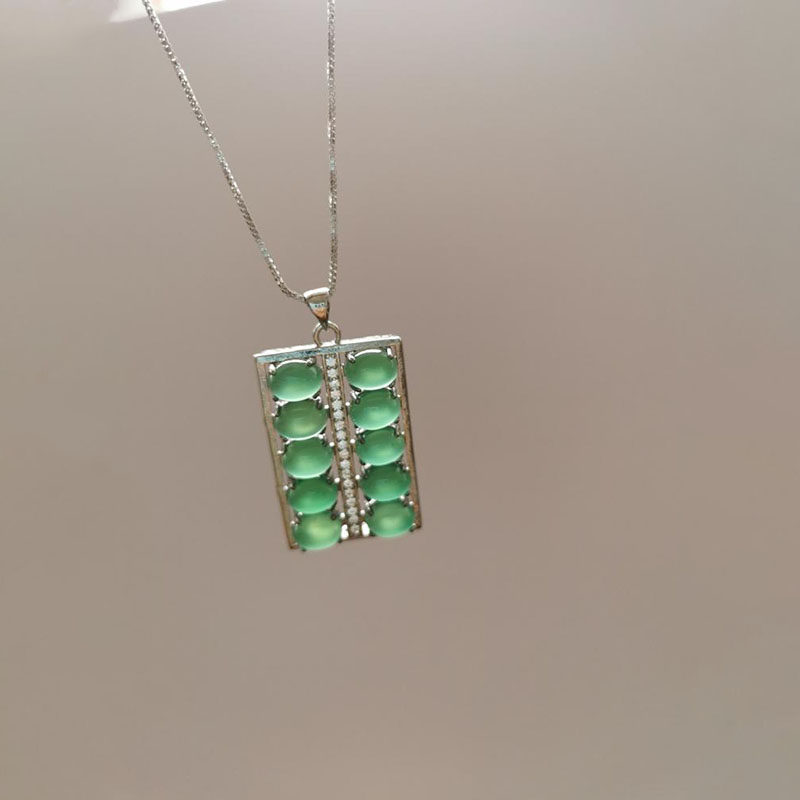 海外代购Jade◇手作复古精致温柔玉石绿玉宝石算盘925纯银项链
