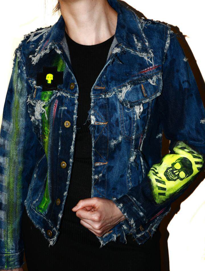 俄罗斯代购Jeans◇手作复古哥特万圣节骷髅经典彩绘牛仔外套夹克