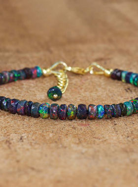 女复古火蛋白石天然宝石手链串珠