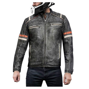 美国代购 摩托车赛车条纹黑色真皮皮夹克皮衣 Biker◇手作复古男士