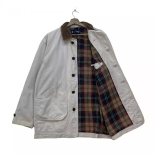 海外代购 古着收藏米色帆布保暖灯芯绒衣领格子内衬外套 Jacket㊣