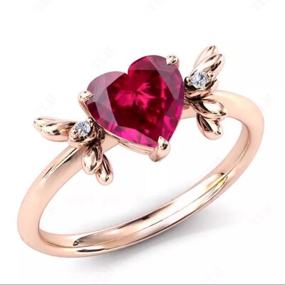 手作心形红宝石925银女士戒指