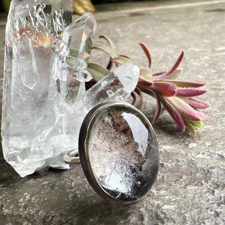 美国代购quartz㊣ 手作华丽天然抛光透明花园石英水晶纯银戒指