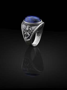 翼狮子非洲动物蓝色青金石戒指