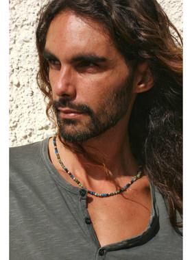 虎眼石蓝色东陵石绿松石男士项链