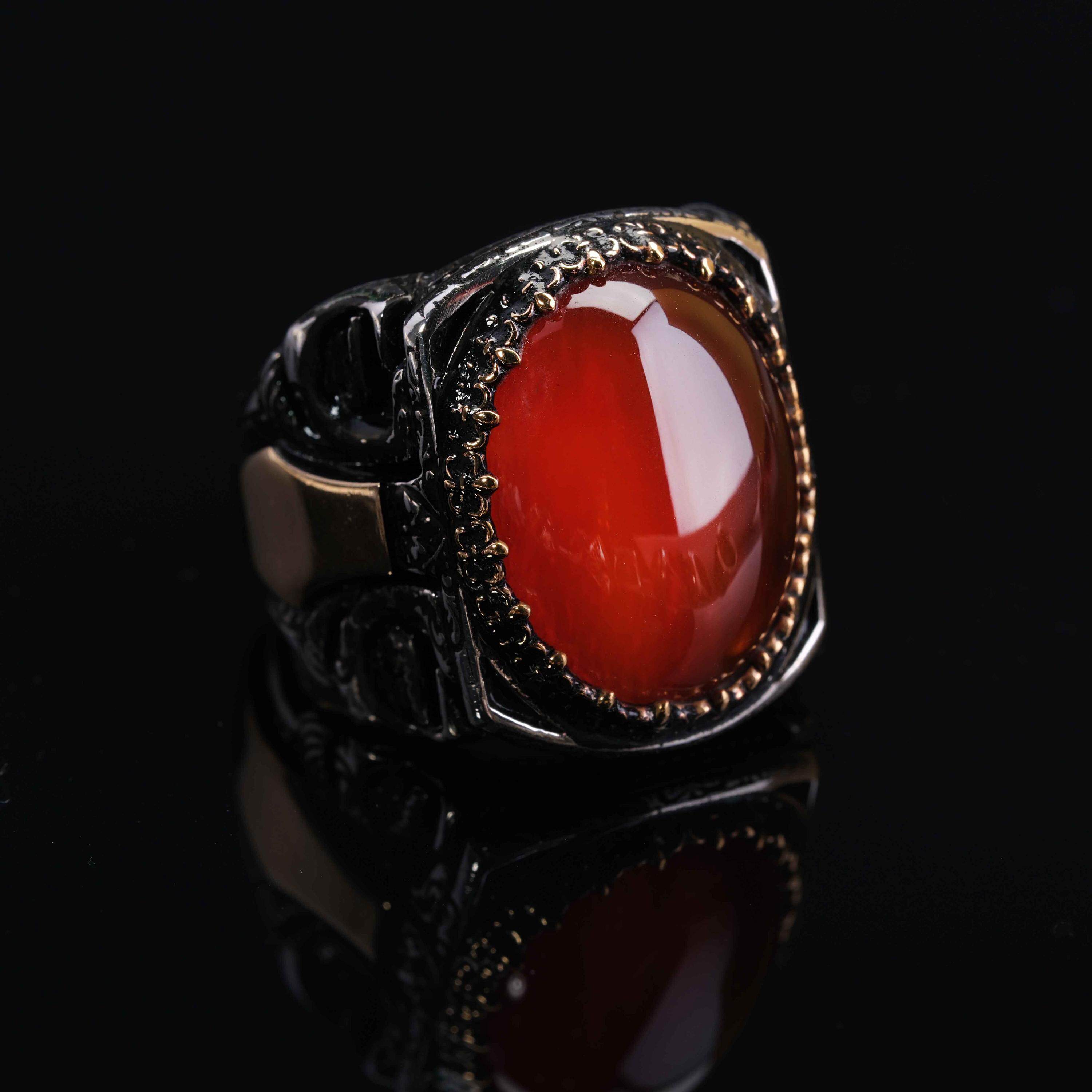 土耳其代购Jewelry㊣ 手作哥特式华丽红玉髓镶嵌复古纯银印章戒指