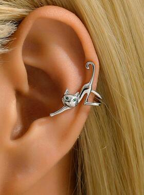 美国代购Cat◇手作可爱小猫咪脸绿色小宝石点缀眼睛无耳洞耳夹