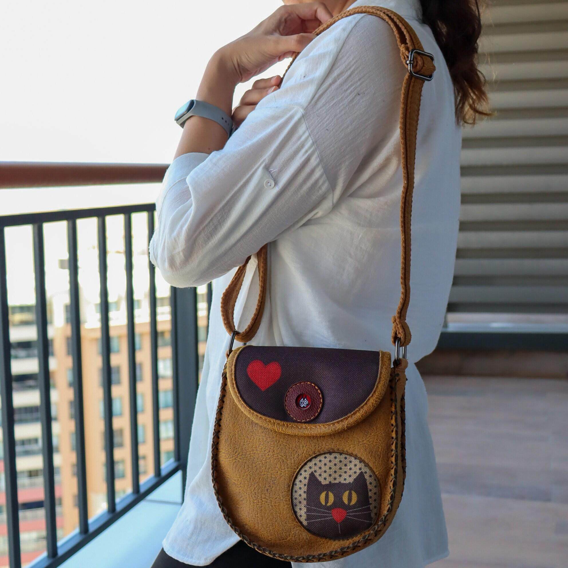 美国代购Shoulder㊣ 手作休闲简约猫咪几何图案流苏包女斜挎包