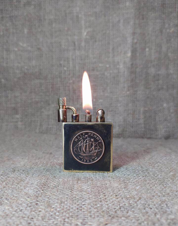 乌克兰代购Sailboat◇手作复古蒸汽朋克英国帆船黄铜方形打火机