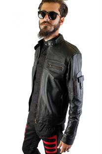 黑色小羊皮革男士 手作柔软修身 机车夹克外套 Jacket㊣ 美国代购