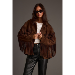意大利代购 手作复古棕色西部波西米亚流苏麂皮夹克皮衣 Jacket㊣