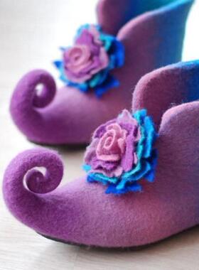 Violet㊣立陶宛代购 手作趣味精灵仙女鞋美丽花朵羊毛毡制居家鞋