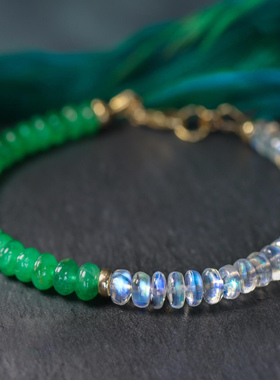 月光石赞比亚祖母绿串珠手链