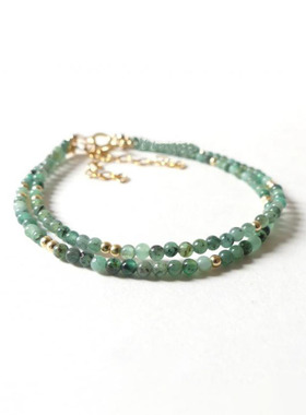 女精致真正翡翠手链绿色宝石串珠